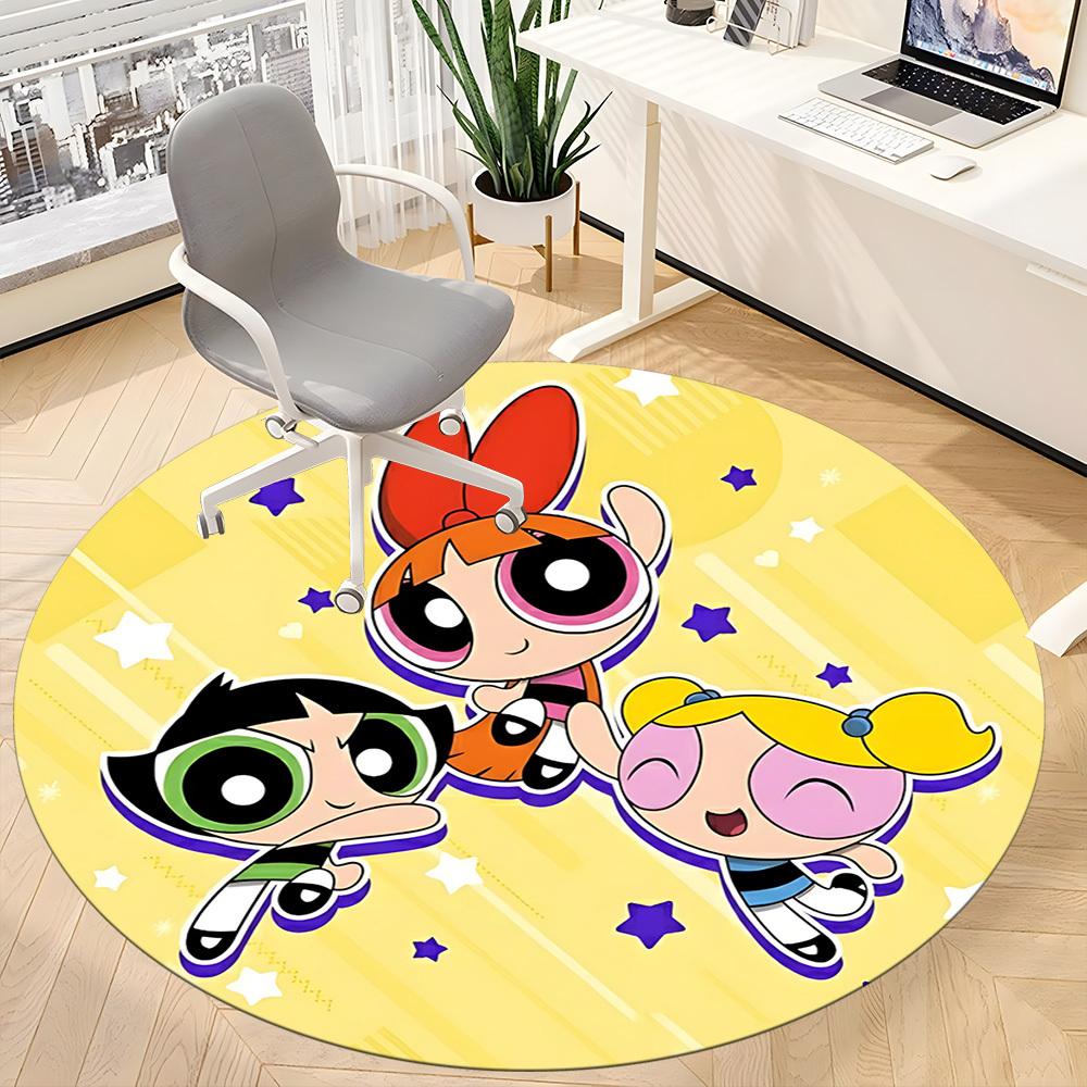 1pc Powerpuff Girls Office Round Area Rug, Indoor Mat Suitable For Office,Bedroom Living Room Home Decor, Room Deco a0926159