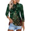 Dámská móda Ležérní klopa Krátký 3/4 rukáv Vánoční potisk Košile Dámské knoflíkové topy