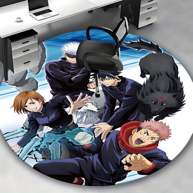1pc Anime Cartoon Design Round Carpet Office Chair Mat, NonSlip Rug for Home Decor, Living Room