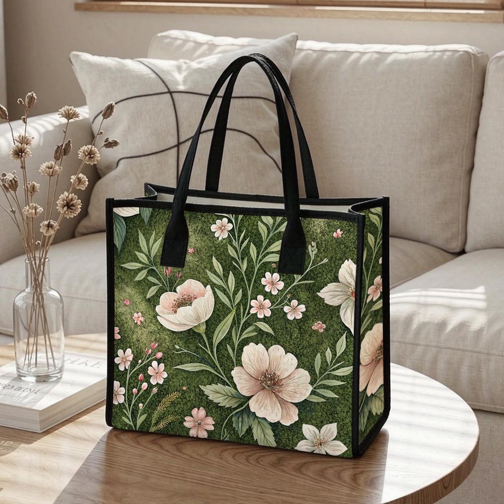 Vintage Floral Print Tote Bag for Women Casual Daily Use Large Capacity Handbag Portable Fashion Shopping Bag