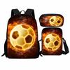 Trendy Popular flame football 3D Print 3pcs/Set pupil School Bags Laptop Daypack Backpack Inclined shoulder bag Pencil Case