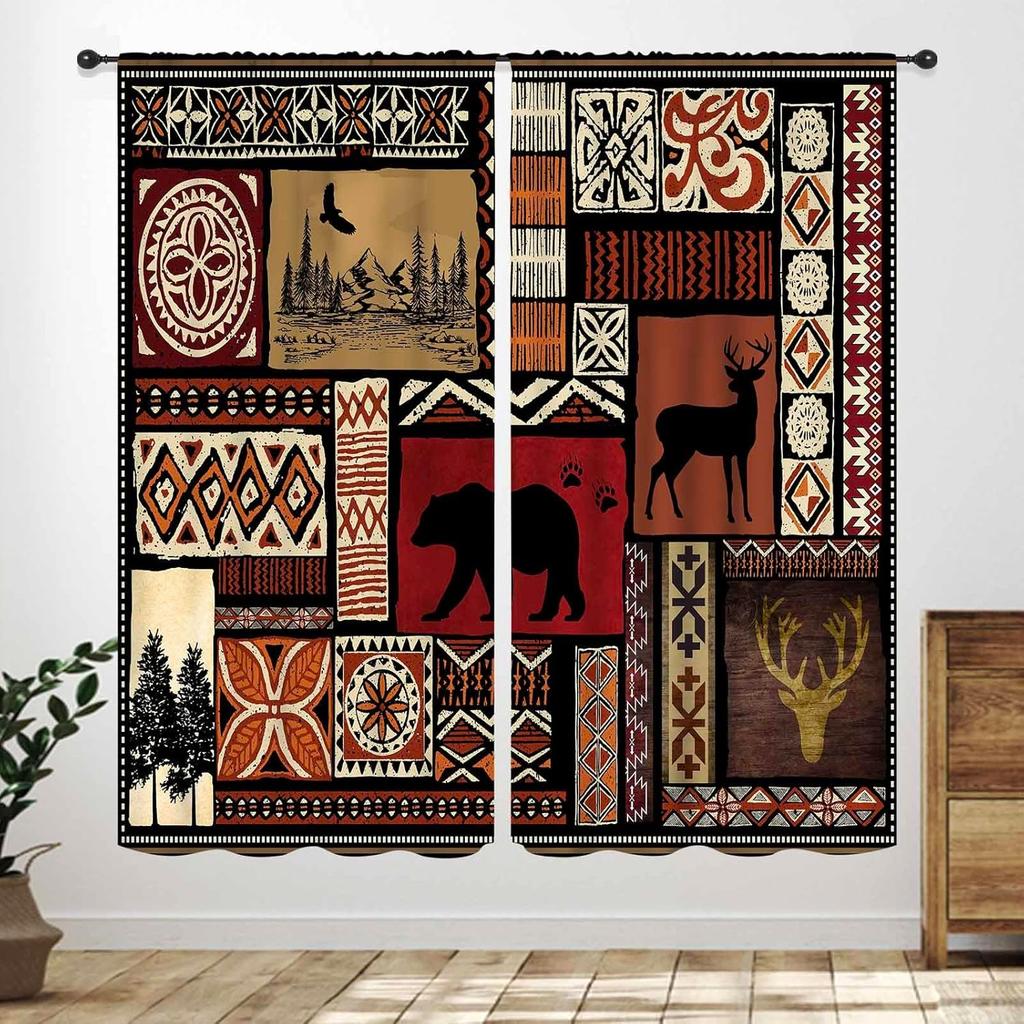 Rustic Deer Curtains,Farmhouse Cabin Lodge Country Forest Hunting Wild Animal Vintage Elk Window Treatments Drapes for Bedroom