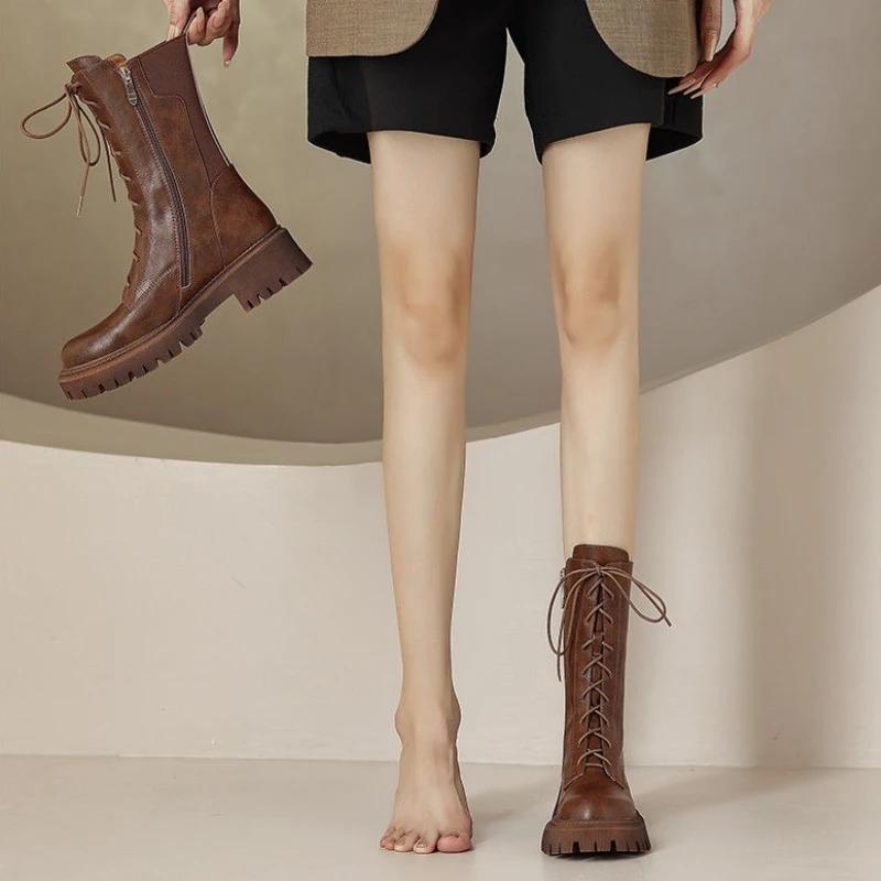 Fashion Autumn Winter Platform Half High Boots for Women Trend 2025 Gothic Pu On Promotion Gyaru Large Size Warm 39 Mid Calf Shoes Woman
