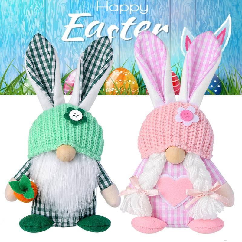 Chaoya Easter Fabric Faceless Bunny Couple Dolls Knitted Hat Decoration Figurines