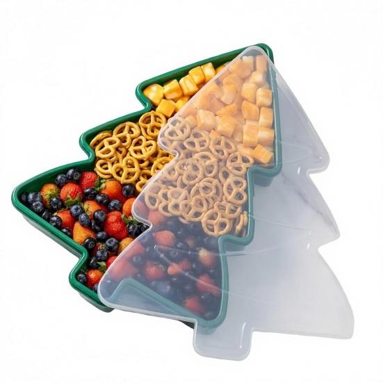 

1/2Pcs Christmas Serving Tray with Lid Snacks Cookies Cosmetics Stationery Holiday Container Festive Gift Organizer 1pc Tree