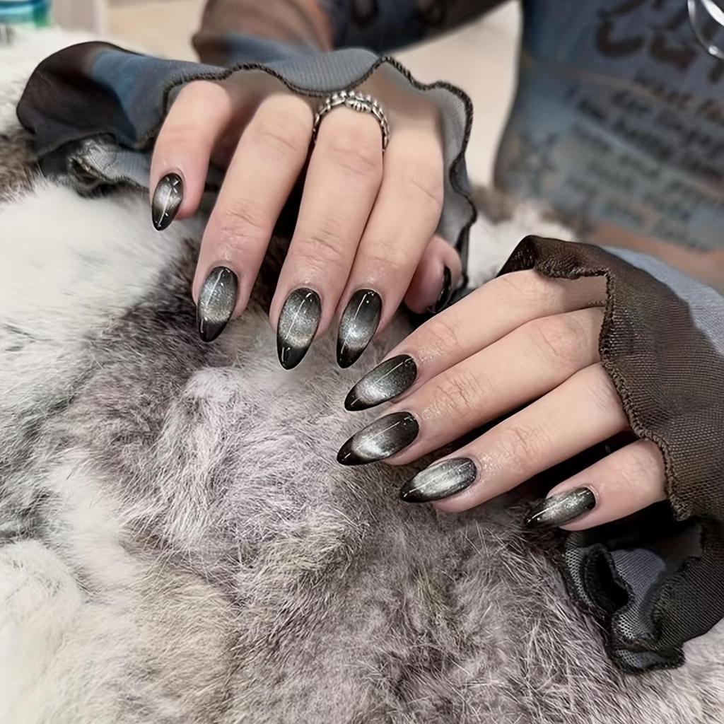 Cat Eye Wearable False Nails - Simple Whitening, Removable, High-End Nail Patches