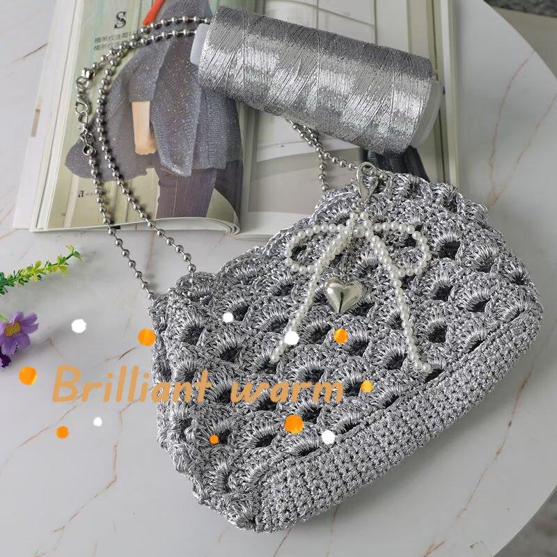 200g/roll 1mm colored gold silver core wire hand crocheted DIY bag sparkling silver yarn soft texture multifunctional woven wire