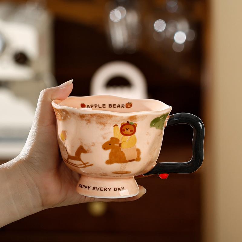 Creative Trend Apple Bear Mug with Gift Box Ceramic Water Cup Home Office Breakfast Coffee Cup Cute