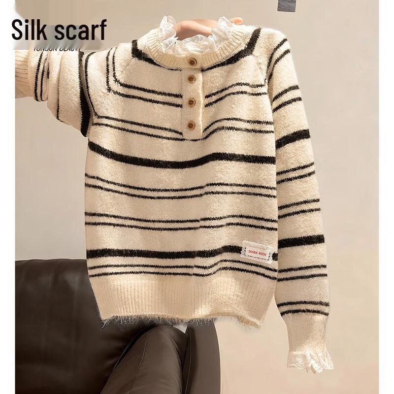 

Sibaishe Women s Lace Collar Striped Long Sleeve Top One Size Fits All