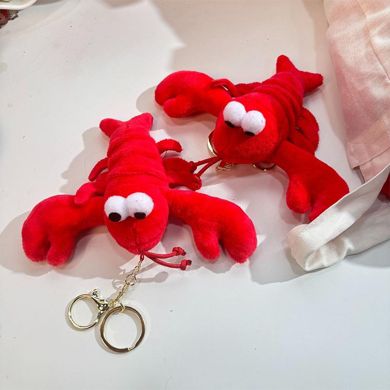 Cute Crayfish Plush Toy Keychain Cartoon Lobster Soft Stuffed Doll Pendant Car Key Ring Backpack Bag Decor Kid Gift
