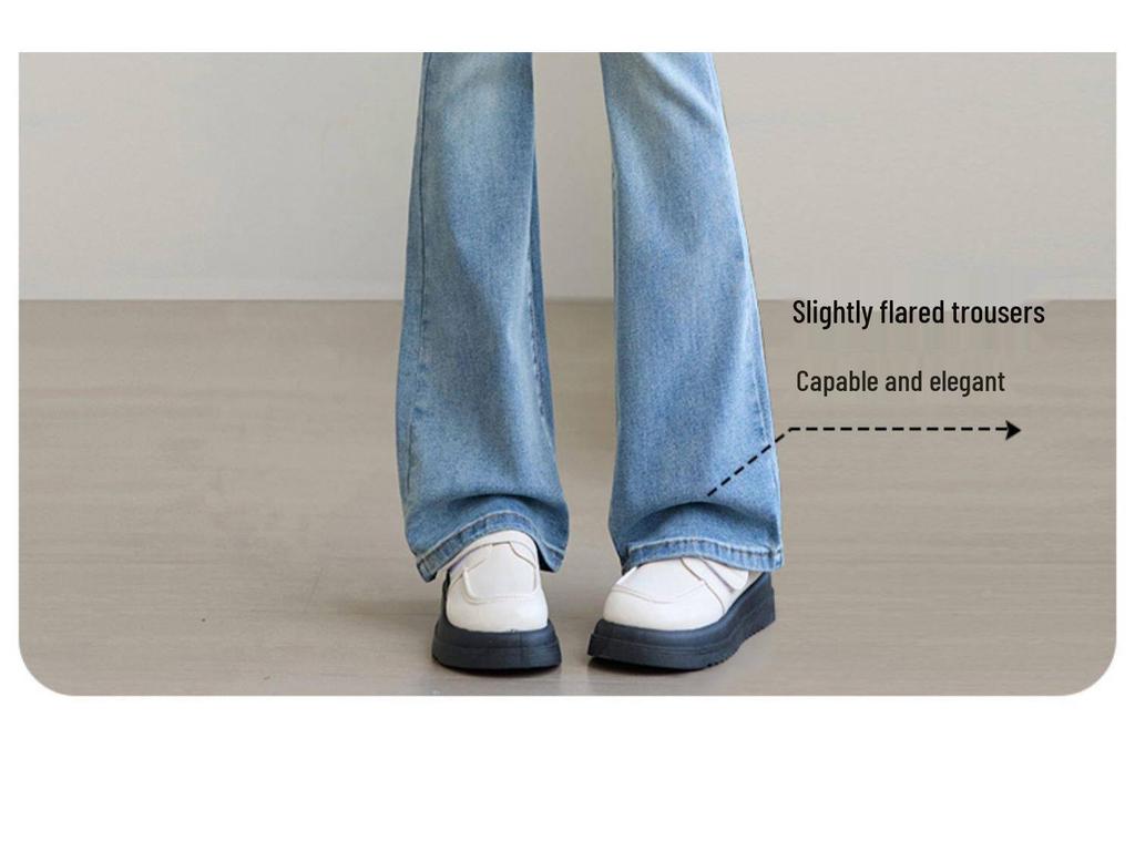 Women's High-Waisted Micro-Flare Jeans: Slimming Light-Colored Pants for Petite Figures - Spring & Autumn Style