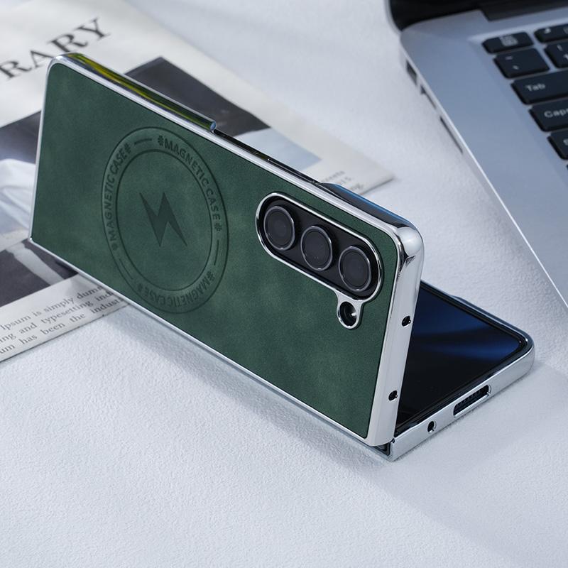 Für Samsung Galaxy Z Fold 7 6 5 4 3 Schafleder Plattierung PC Einfaches Leder Unsichtbare Magnetische Faltbare Handyhülle