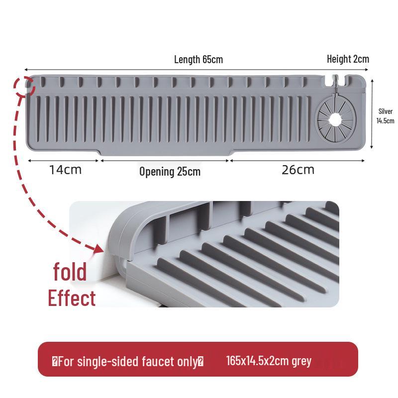 Silikonová odkapávací podložka pod baterii s bočním otvorem – Ochrana proti stříkající vodě do dřezu a podložka proti hromadění vody se spádovým odvodem.