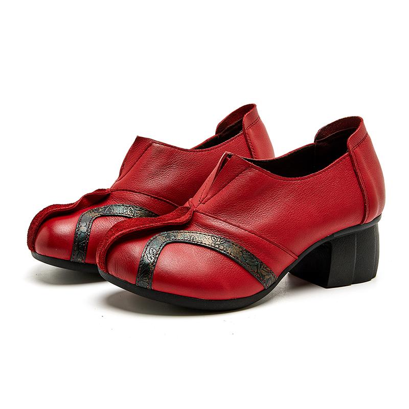 Fashion GKTINOO Women Pumps Genuine Leather High Heel Shoes Genuine Leather Thick Heels Handmade Shoe Vintage Style