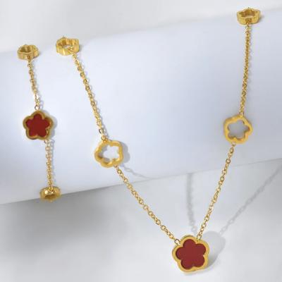 1 Stück Europa und die Vereinigten Staaten Rotklee-Blumen Halskette Armband Set für Freunde und Familie Weihnachtsgeschenk Damen Zirkon