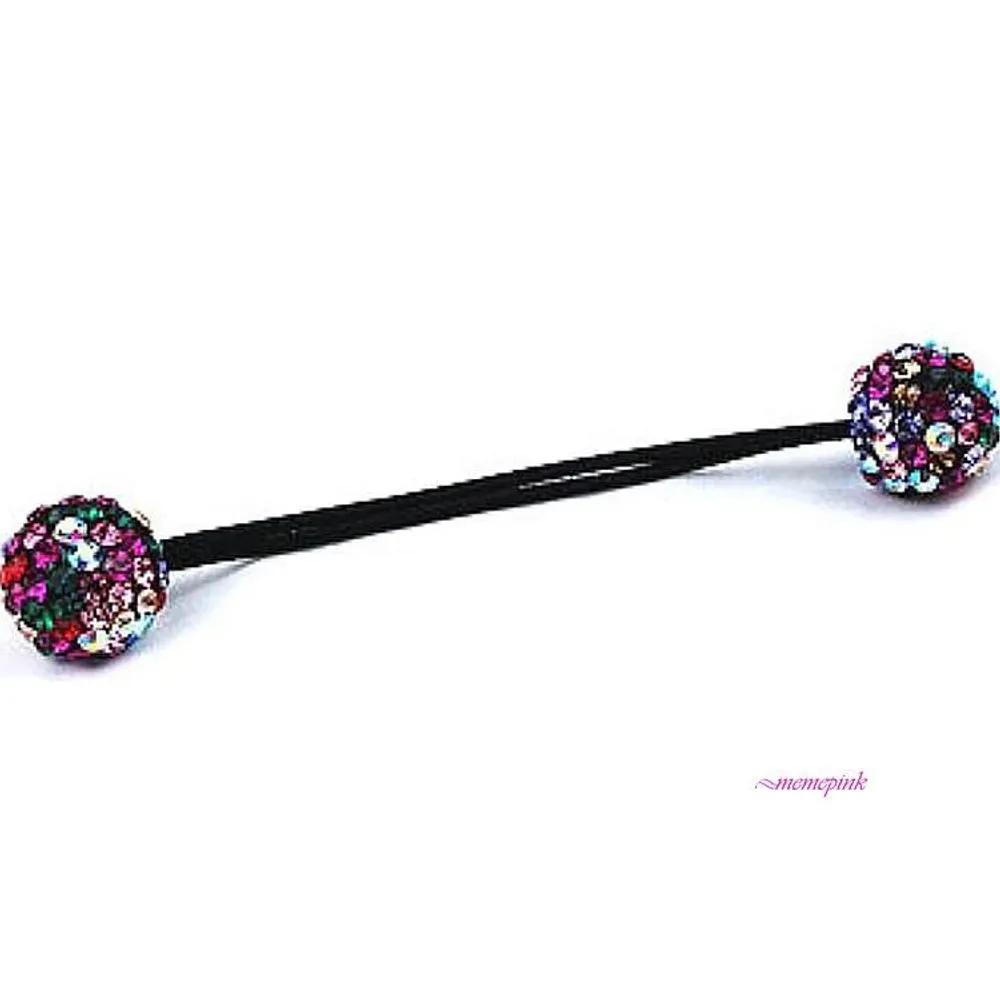 Pom-pom Hair Tie Cubic Rainbow Hair Elastic Band Pink Silver Gold klm091 dark pink