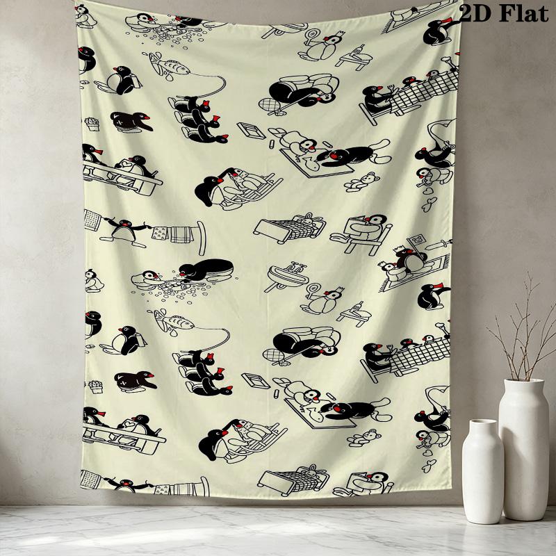 Pingu Wall Tapestry Aesthetic Wall Hanging Printed Fabric Blanket Decorative Tapestries For Bedroom Living Room Home Decor