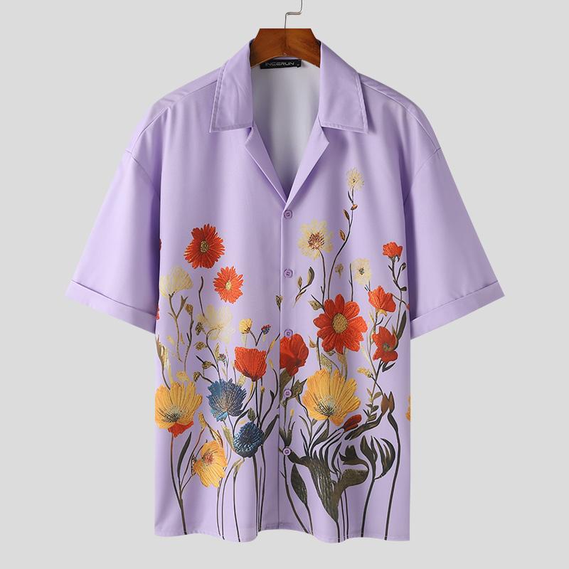 INCERUN Sommer Herren Kurzarmhemden Blumendruck Urlaub Strand Hawaii T-Shirts