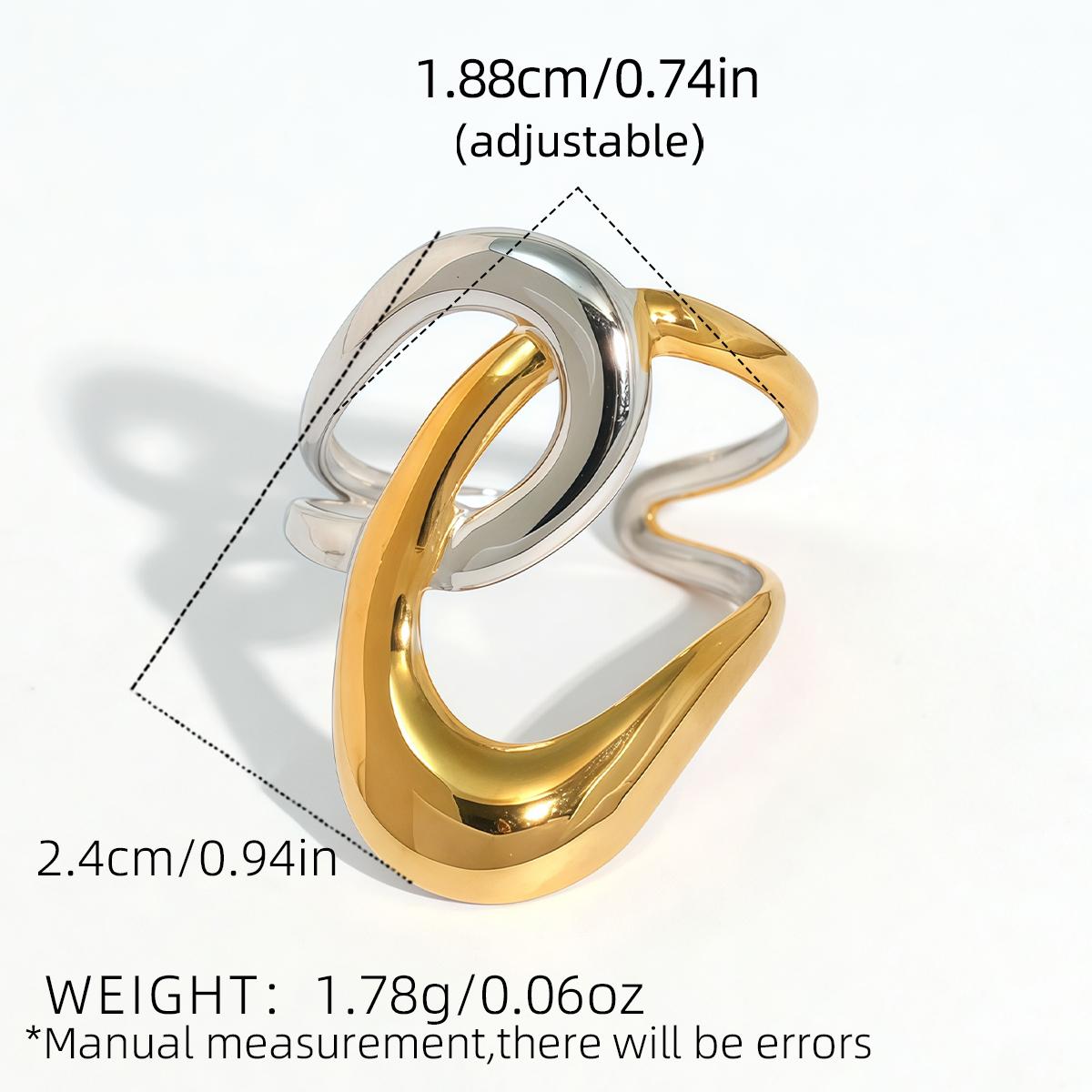 

Uself Fashion Geometry Stainless Steel Waterproof Open Ring Personality Charms PVD Real Gold 18K Plated Trendy Zircon for Women resizable