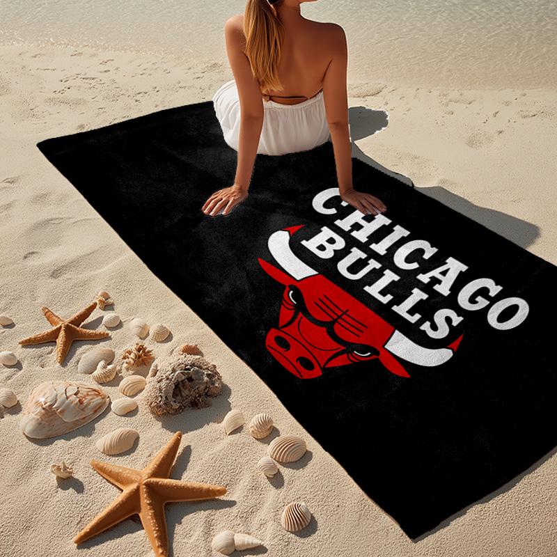 1pz Telo da Spiaggia Logo Chicago Bulls - Morbido, Microfibra Assorbente, Leggero, Ideale per Spiaggia, Feste, Viaggi, Campeggio, Regali per Fan