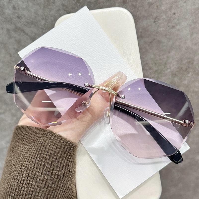 Polygon Metal Rimless Cut-Edge UV Protection Sunglasses for Women