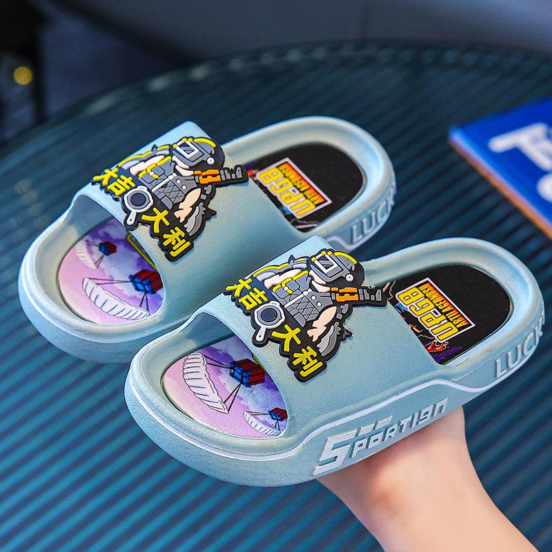 

Children s slippers for boys, summer cartoon slippers, non-slip, suitable for bathing and home use, for older kids, suitable for playing PUBG 34-35Code215MM Suitable f сірий колір