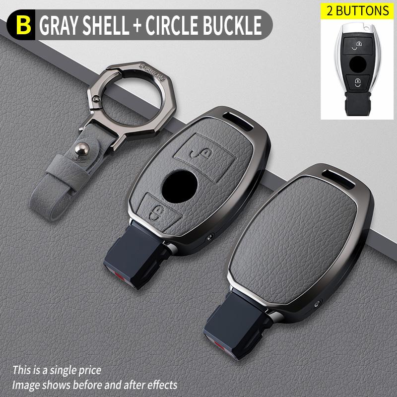 2/3 Button Zinc Alloy Leather Car Key Fob Case For Mercedes Benz A B C E Class Gls Gla Glk Glc Cls Cla W204 W205 W212 W463 W176