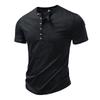 New Design Men's Summer Solid Color T-Shirts Bamboo-Handled Henry Collar Casual Button Short Sleeve Top Tees Hip Hop Streetwears