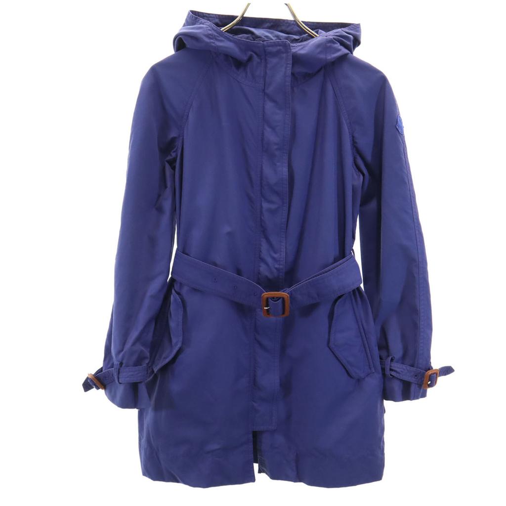 Moncler Made In Romania Hooded Coat Blue With Belt Women Used