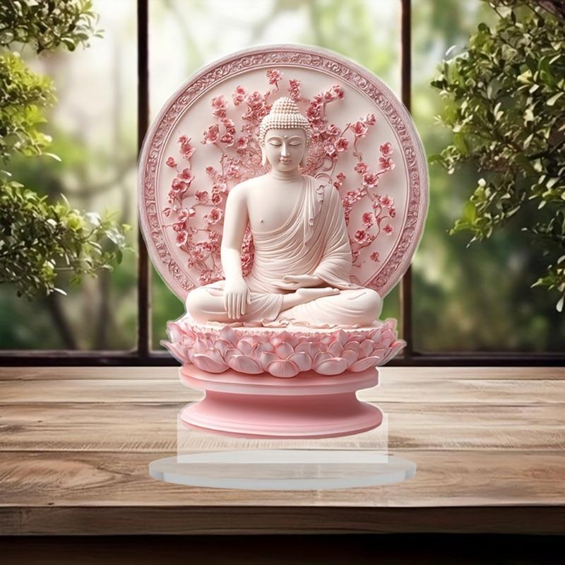 Scultura Buddha Meditante Statua Acrilica Piatta 2D Statuetta Buddista Decorazioni Spirituali Ornamento da Tavolo per Casa e Ufficio