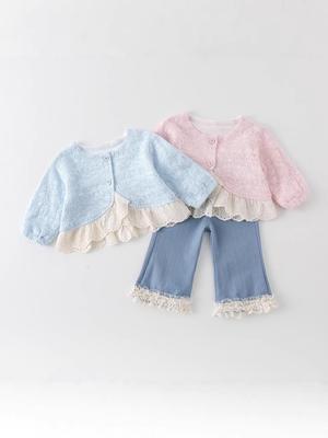 New Stylish Lace Knit Jacquard Cardigan for Baby Girls (0-3 Months) - Long Sleeve Outerwear