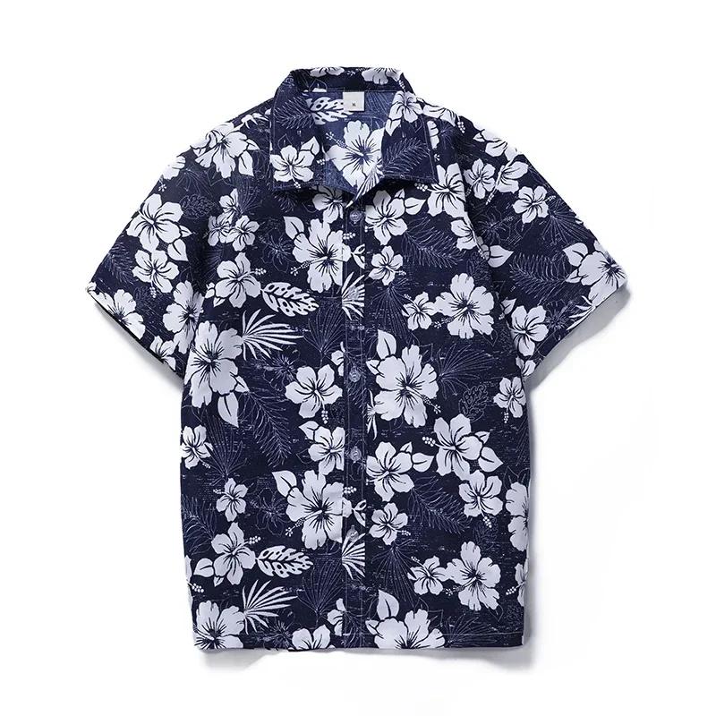 Fashion Men's Shirts Men Hawaiian Camicias Casual Polyester Shirts Kapok Printed Short-sleeve Blouses Tops