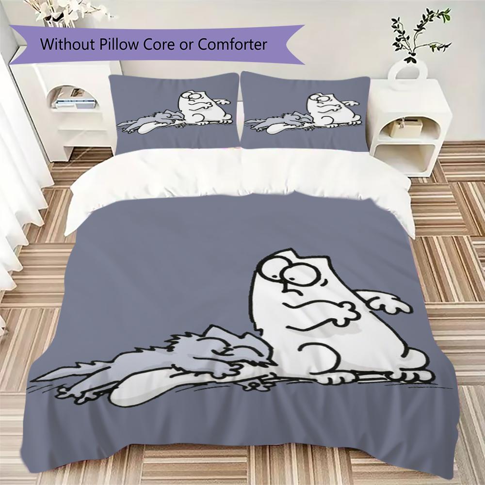 Simon‘s Cat Pattern Bedding Uilt Set Uilt Cover Pillowcase Home Decoration Birthday Gift (1 * Duvet Cover + 2 * Pillowcase Without Core)