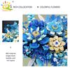 Non-Toxic 917Pcs Moc Blue Flower Model Building Blocks 3D Flores Bouquet Potted Plants Bricks Kits Children Diy Toy Home Decor
