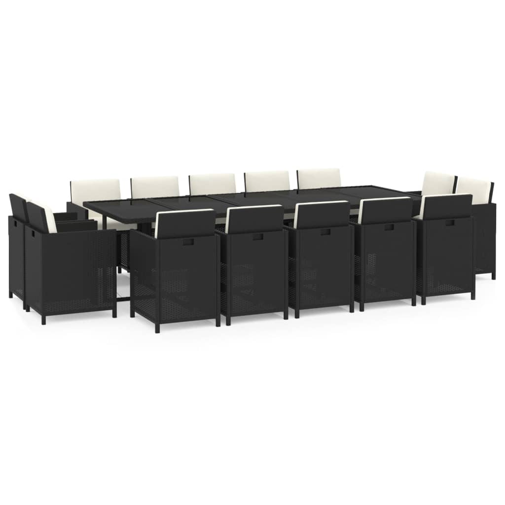Vidaxl 15-Cz. Gartenmöbel-Set mit Kissen, Polyrattan, Schwarz