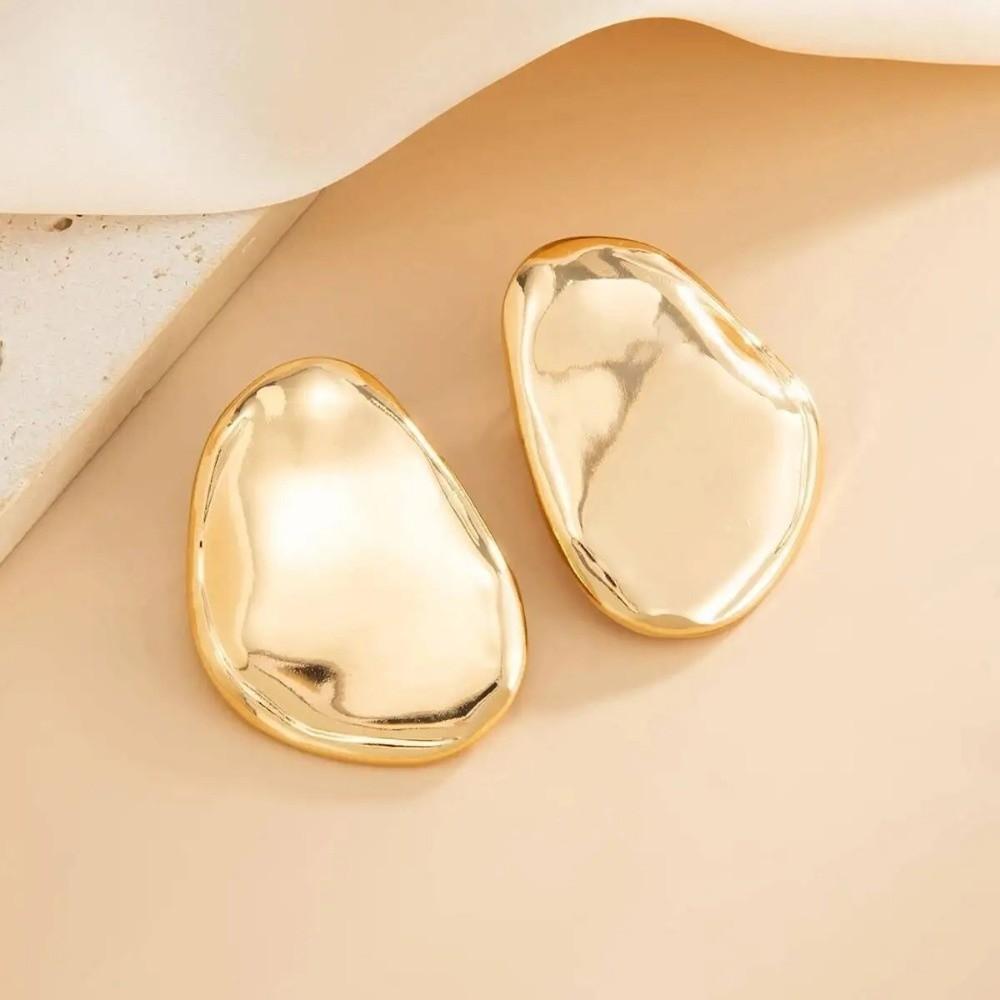 Fashion Metal Oval Stud Earrings Gold Color Geometric Exaggerated Earring Irregular Ear Studs Party Jewelry Accessories