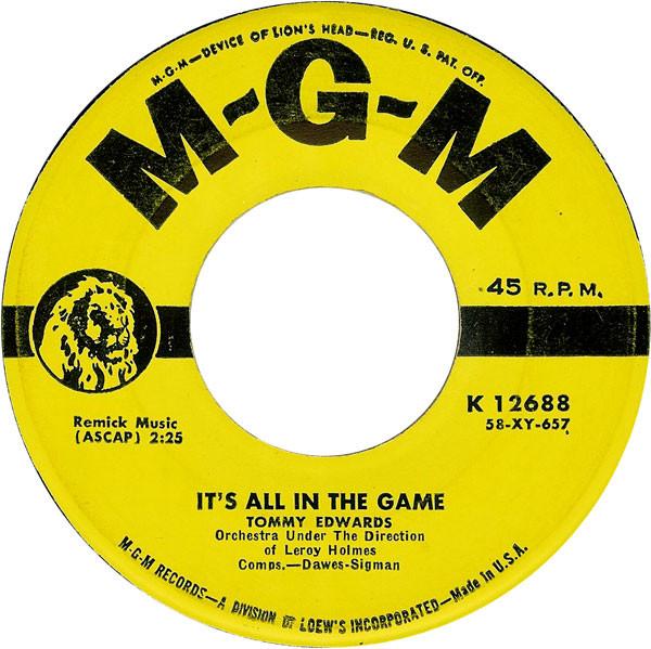 7inch Record TOMMY EDWARDS  Its All In The Game K12688 MGM Records 1958 US Rock Used
