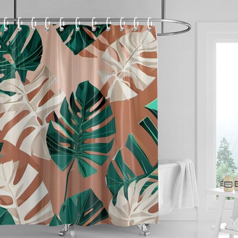 

3D Flower Embossed Shower Curtain 180X 200Cm Bathroom Toilet Decoration Tropical Plant Partition Curtain Waterproof W60H190(CM)-1 Pcs