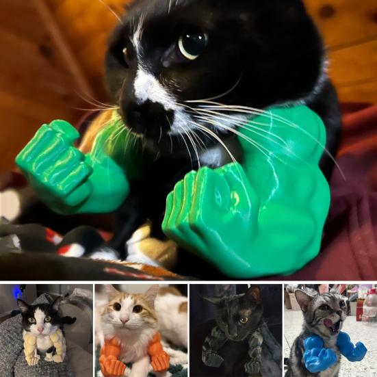 2Pcs Cat Muscular Arm Costume Cat Neck Arm with Muscle 3D Printed Superhero Cosplay Pet Spoof Toy Funny Cat Photo Prop Accessory