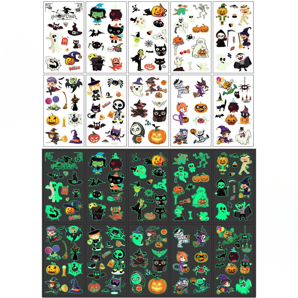 Leuchtende Halloween Tattoo Aufkleber Kinder Cartoon Feiertagsparty Lustige Arm Gesichts Tattoo Aufkleber