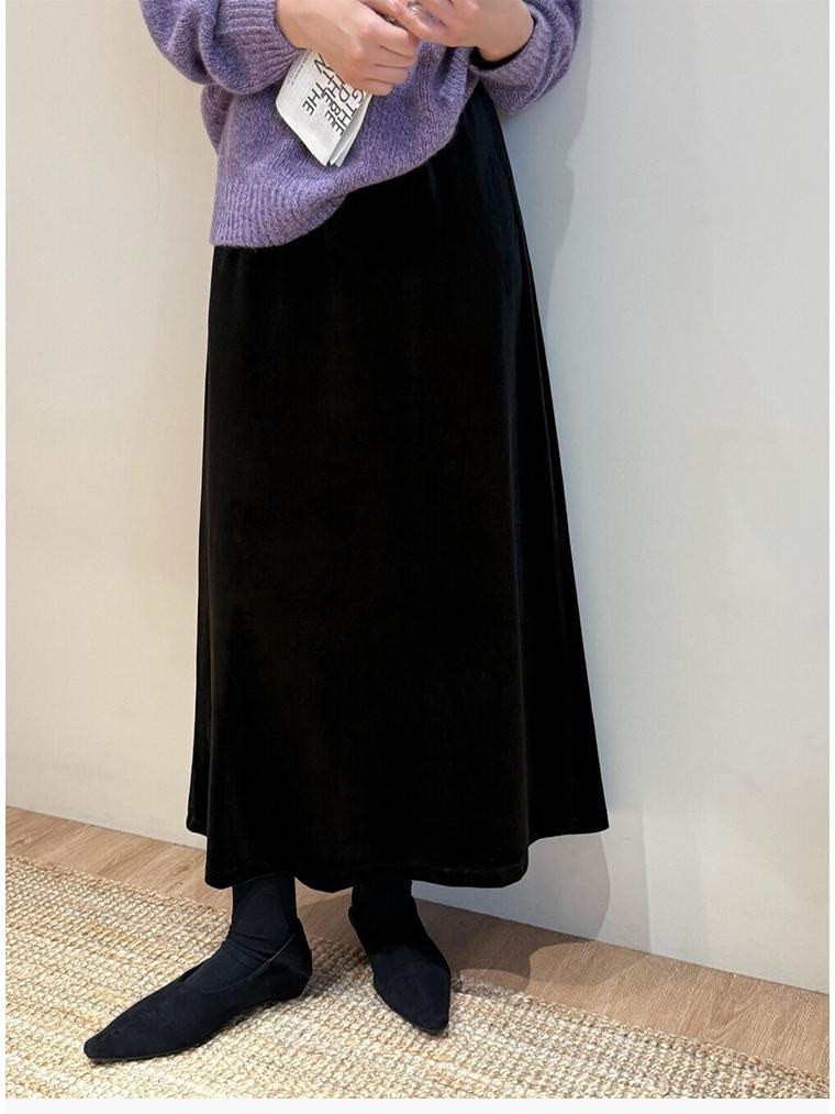 

Sweet Age-Defying Polka Dot Velvet Midi Skirt - Autumn/Winter 2025, Versatile A-line Design Small