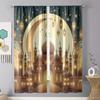 2pcs Gilded Mosque & Lantern Curtains   Perfect for Ramadan/Eid Window Decor   Opulent Home Living Room Bedroom Decor