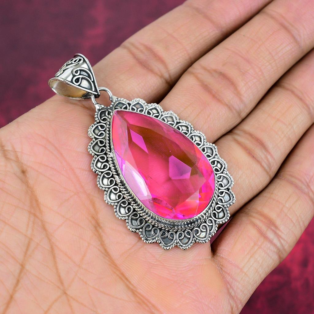 Pink Kunzite Pendant Gemstone Jewelry, 925 Solid Sterling Silver Pendant, Handmade Jewelry Birthstone Pendant, Gift For Him