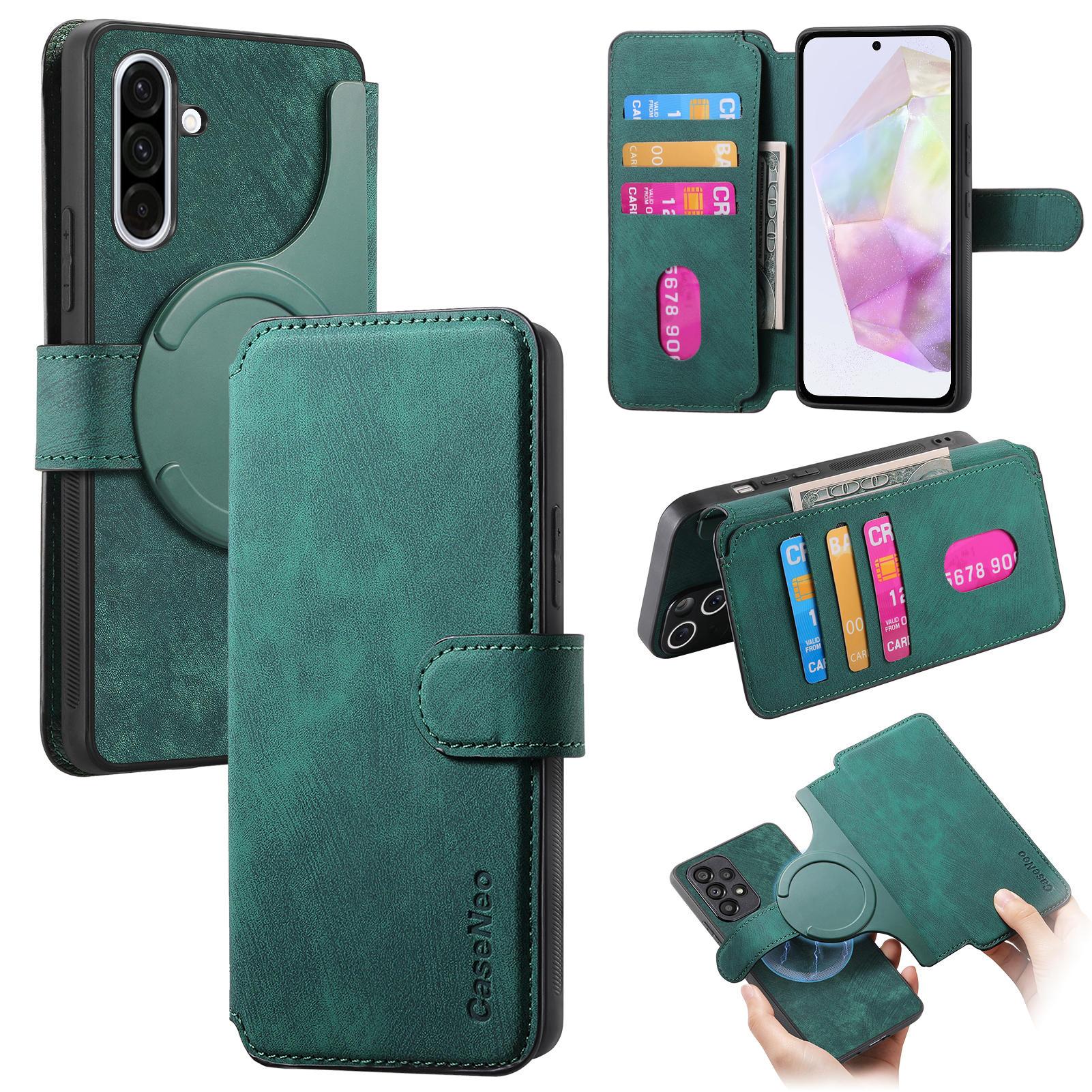 

For Samsung Galaxy A36 5G Magnetic Case CASENEO Detachable Leather Phone Wallet Cover Green