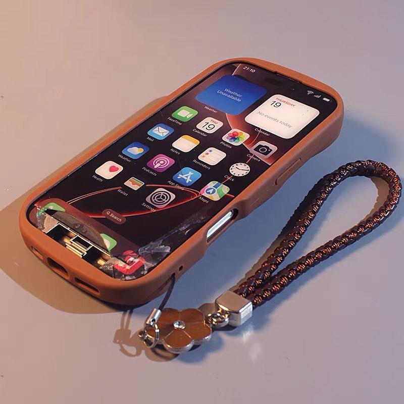 Adequado para Iphone Capa de Celular 3D Fofa Cor Marrom Café Borda Ondulada com Cordão Capa de Silicone Macio Presente Perfeito para Amigas