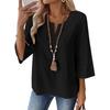 2026 Spring/Summer Bohemian Style Women's Linen Lace Trim V-Neck Three-Quarter Sleeve Casual Blouse