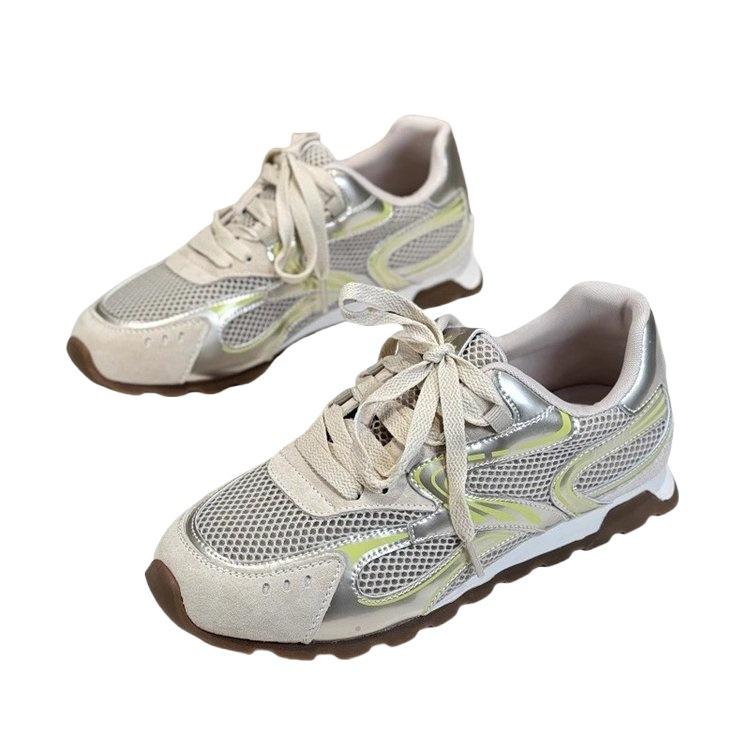Silver mesh breathable thick-soled Forrest Gump shoes women's 2025 new retro color matching comfortable and lightweight casual sports shoes