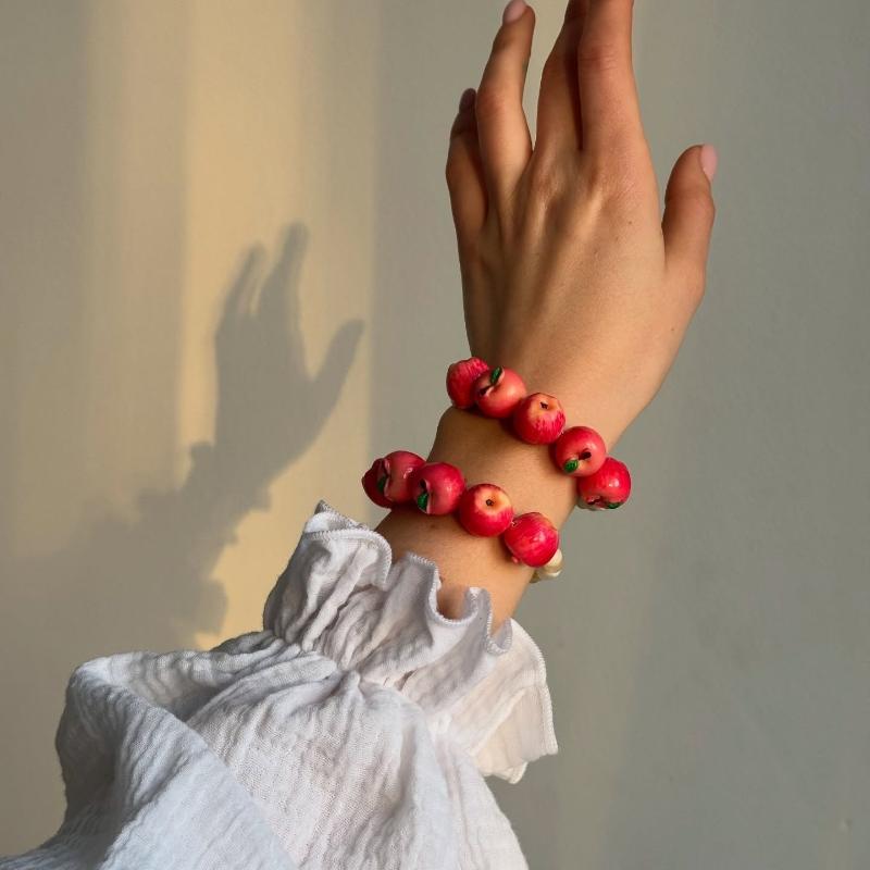 Vintage Stil Frucht Anhänger Halskette 3D Erdbeere Granatapfel Perlen Perlenkette Süßer Schmuck Für Frauen Täglichen Und Party Gebrauch