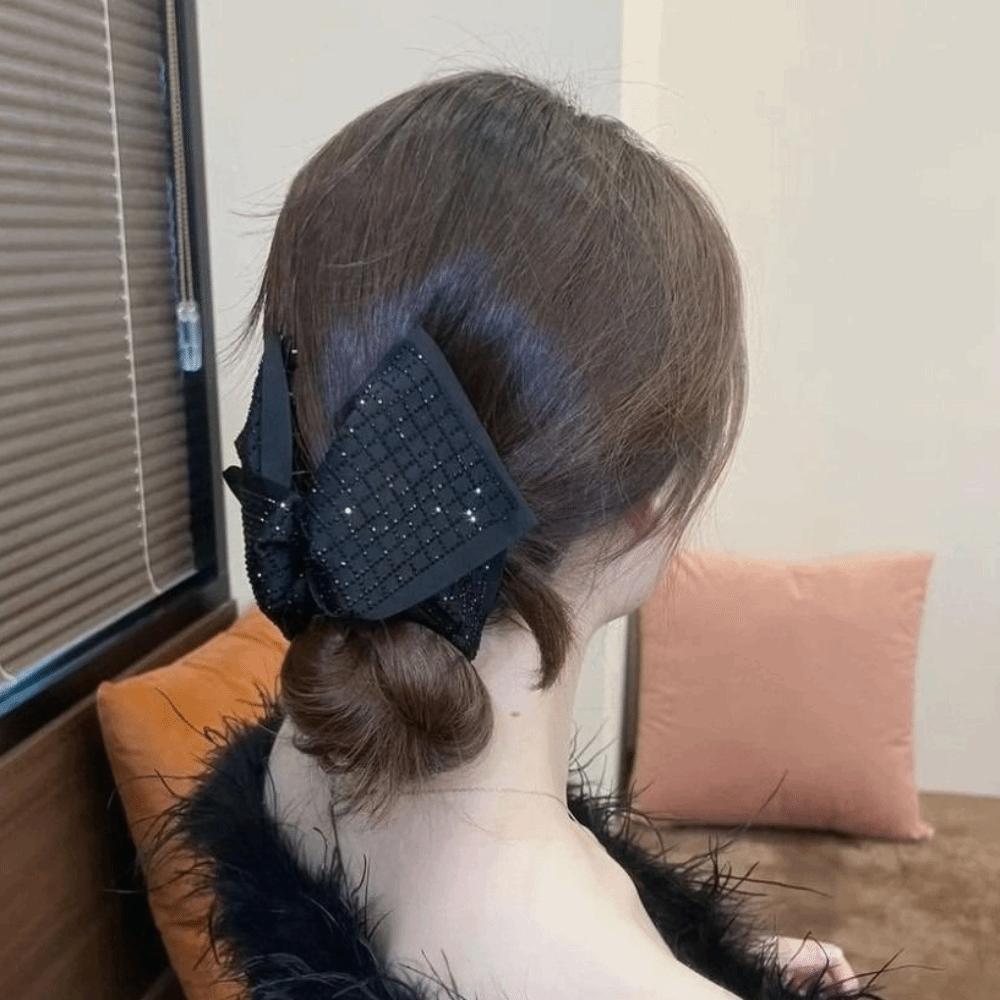 Schwarzer Stoff Strass Haarspangen Temperament Krallenklemme Elegante Haarnadeln Damen Kopfschmuck