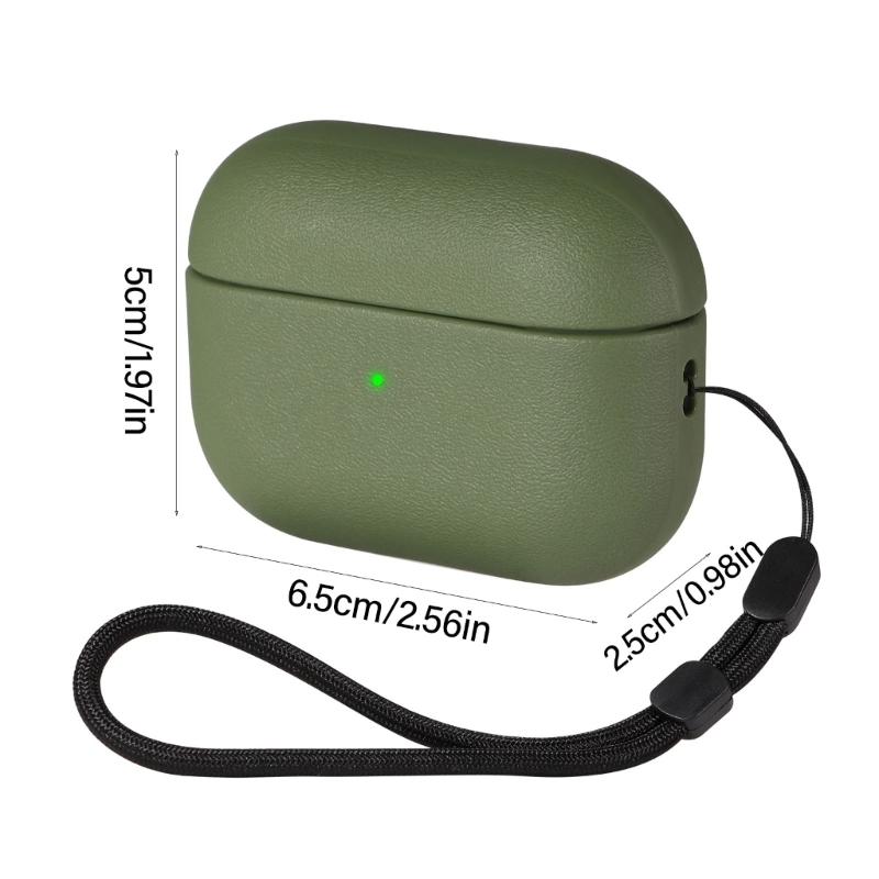 TPU Leather Texture Soft Case for 2 Earphone with Lanyard Flexible and Protective Cover